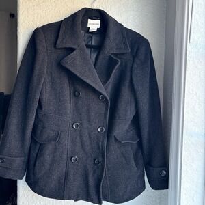 St. John's Bay Women's Gray Cashmere Wool Peacoat M Classic Winter Warm Lined
